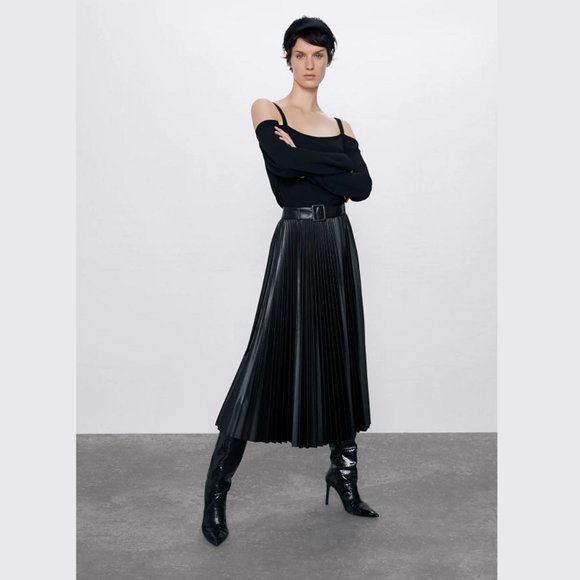 LAST ONE!!! ZARA Faux Leather Pleated Midi Skirt - Picture 6 of 12